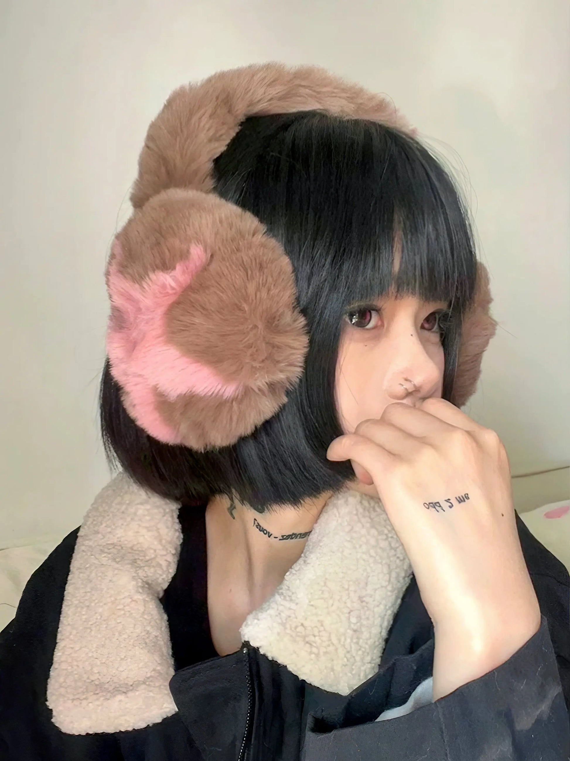 'Acubi Star' Y2k Fluffy Kawaii Star Pattern Earmuffs AlielNosirrah