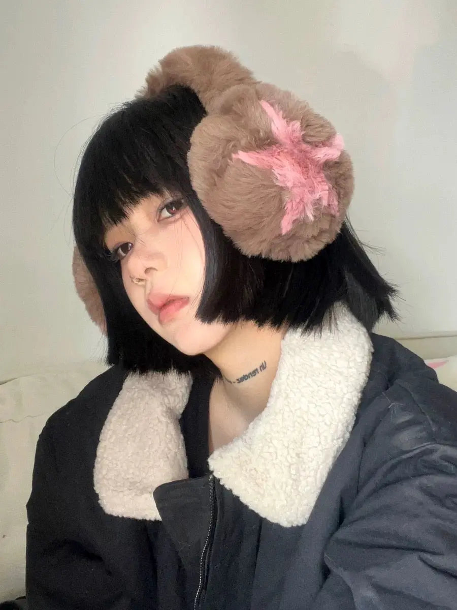 'Acubi Star' Y2k Fluffy Kawaii Star Pattern Earmuffs AlielNosirrah