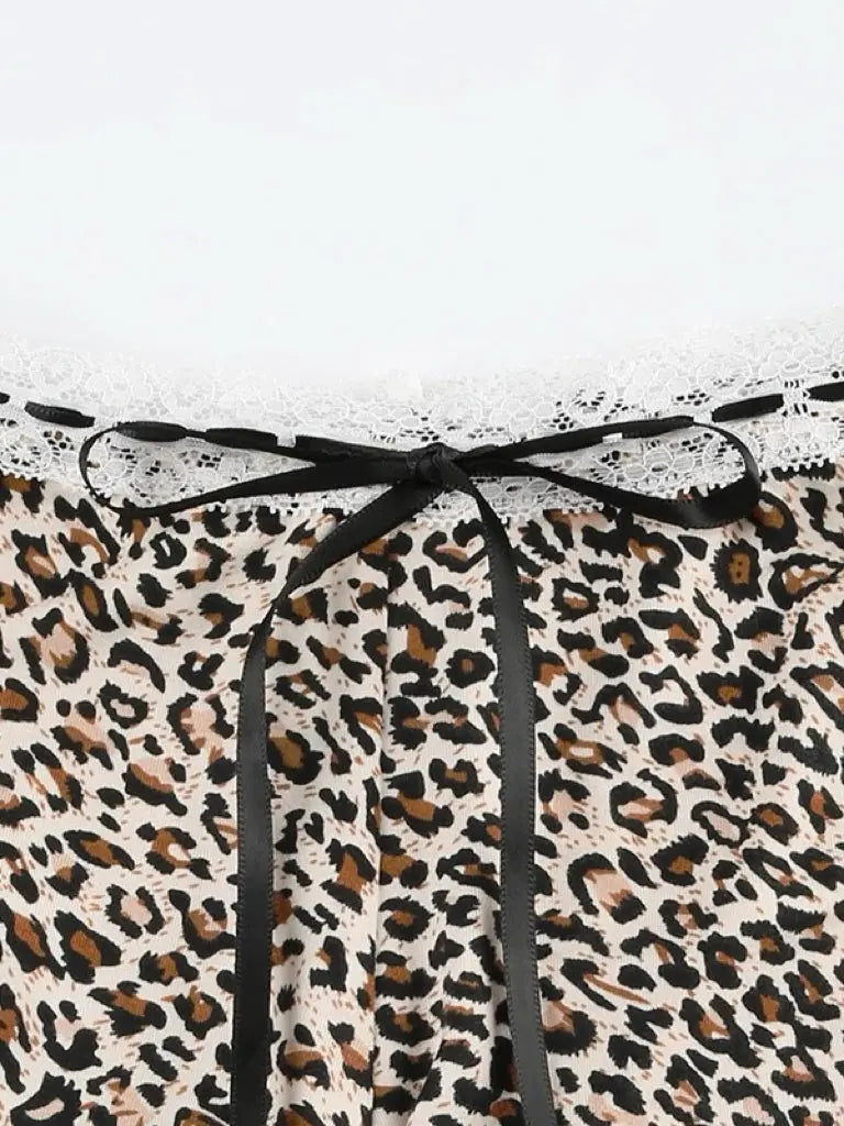 'Adriana' Y2k Cheetah Ribbon Lace Tight Shorts AlielNosirrah