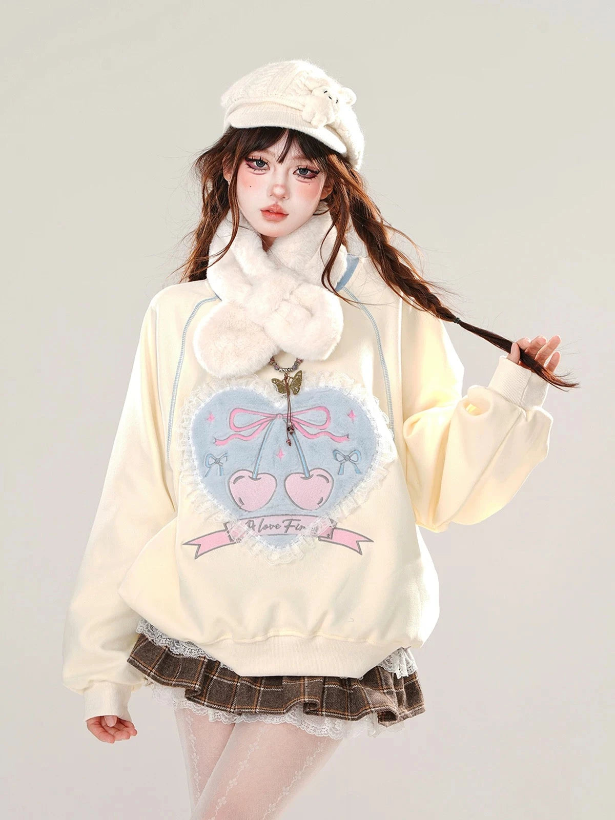 'Agashi' Cherry Ribbon Coquette Sweet Hoodie Sweatshirt AlielNosirrah