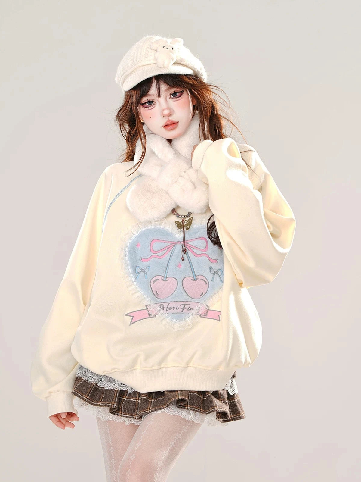 'Agashi' Cherry Ribbon Coquette Sweet Hoodie Sweatshirt AlielNosirrah