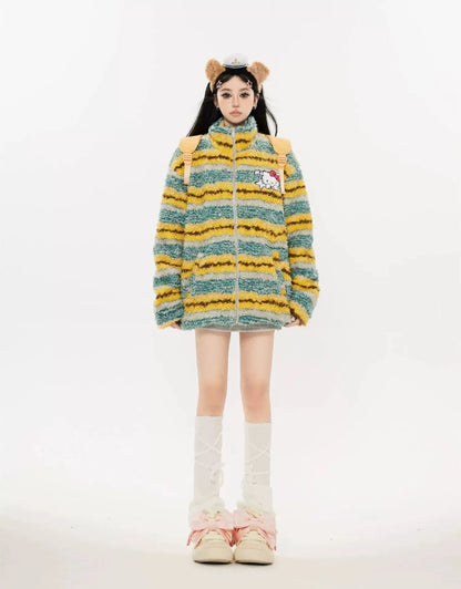 ‘Alien Seaweed’ Contrast Striped Plush Cotton Jacket AlielNosirrah