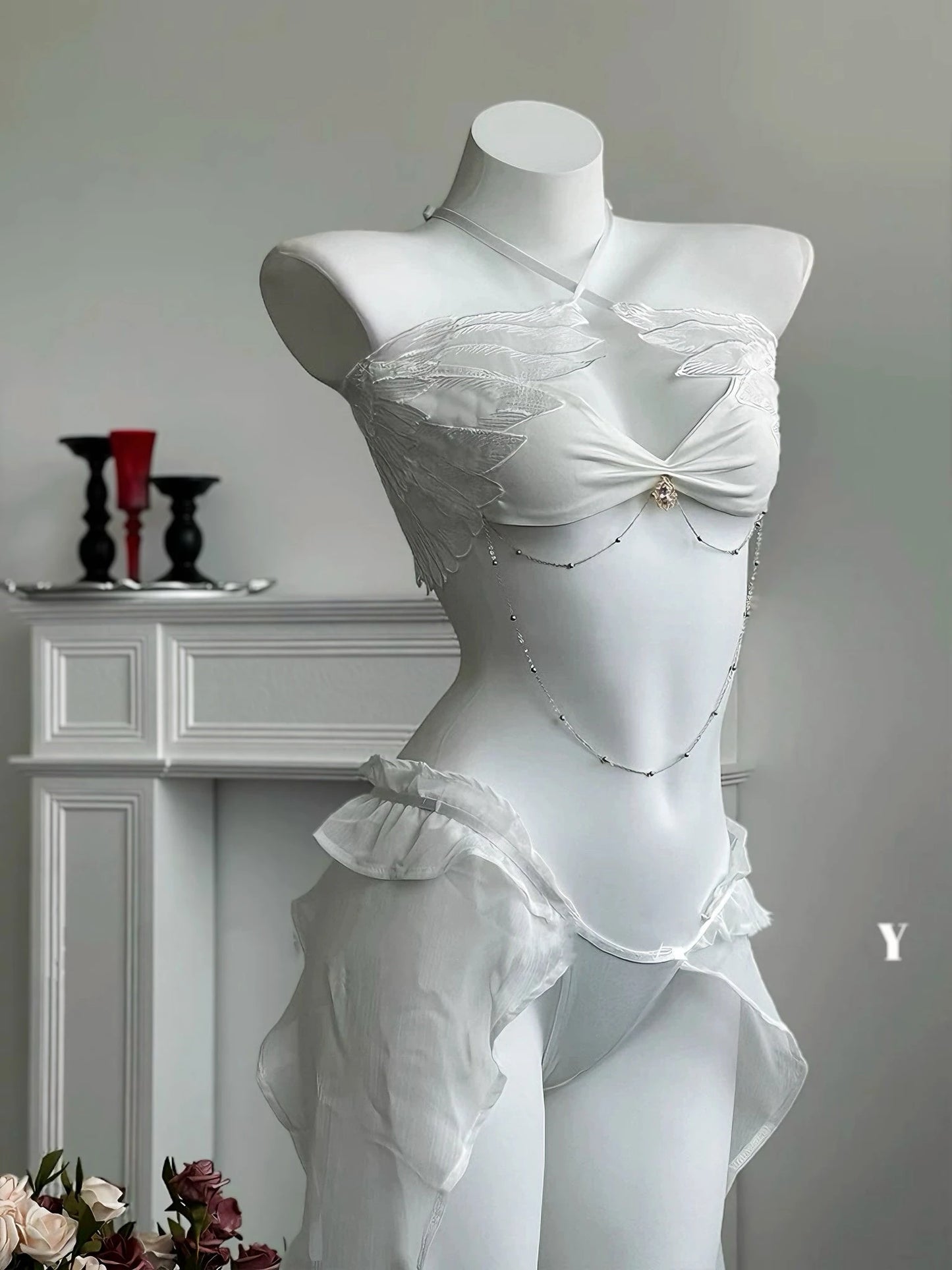 'Angeline' Angel Wings Ruffle Lingerie Set For Valentines Day AlielNosirrah