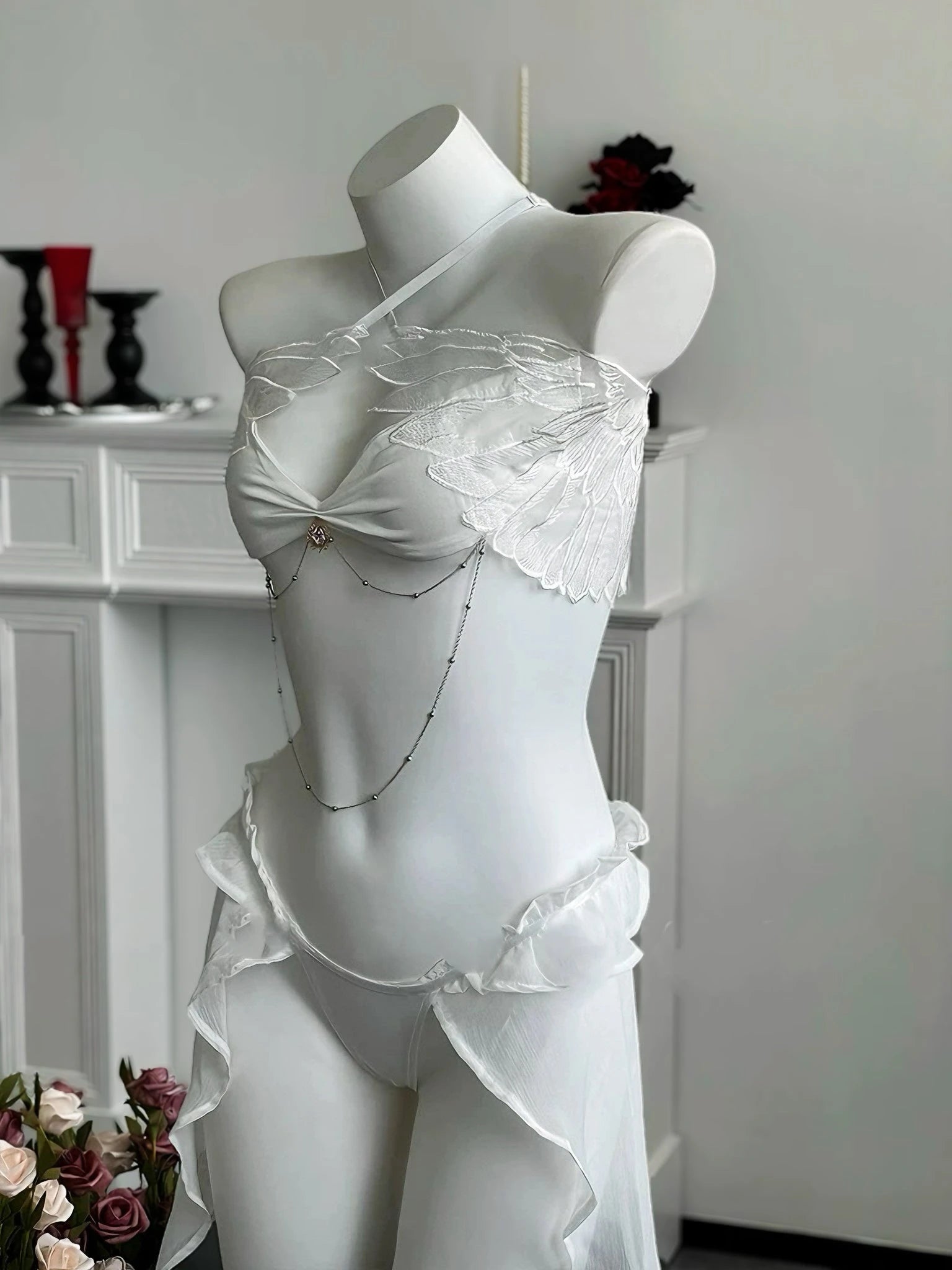 'Angeline' Angel Wings Ruffle Lingerie Set For Valentines Day AlielNosirrah