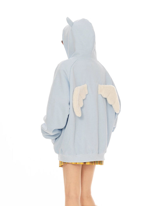 'Angels Here' Streetstyle Kawaii Star Pattern Angel Wings Hoodie AlielNosirrah