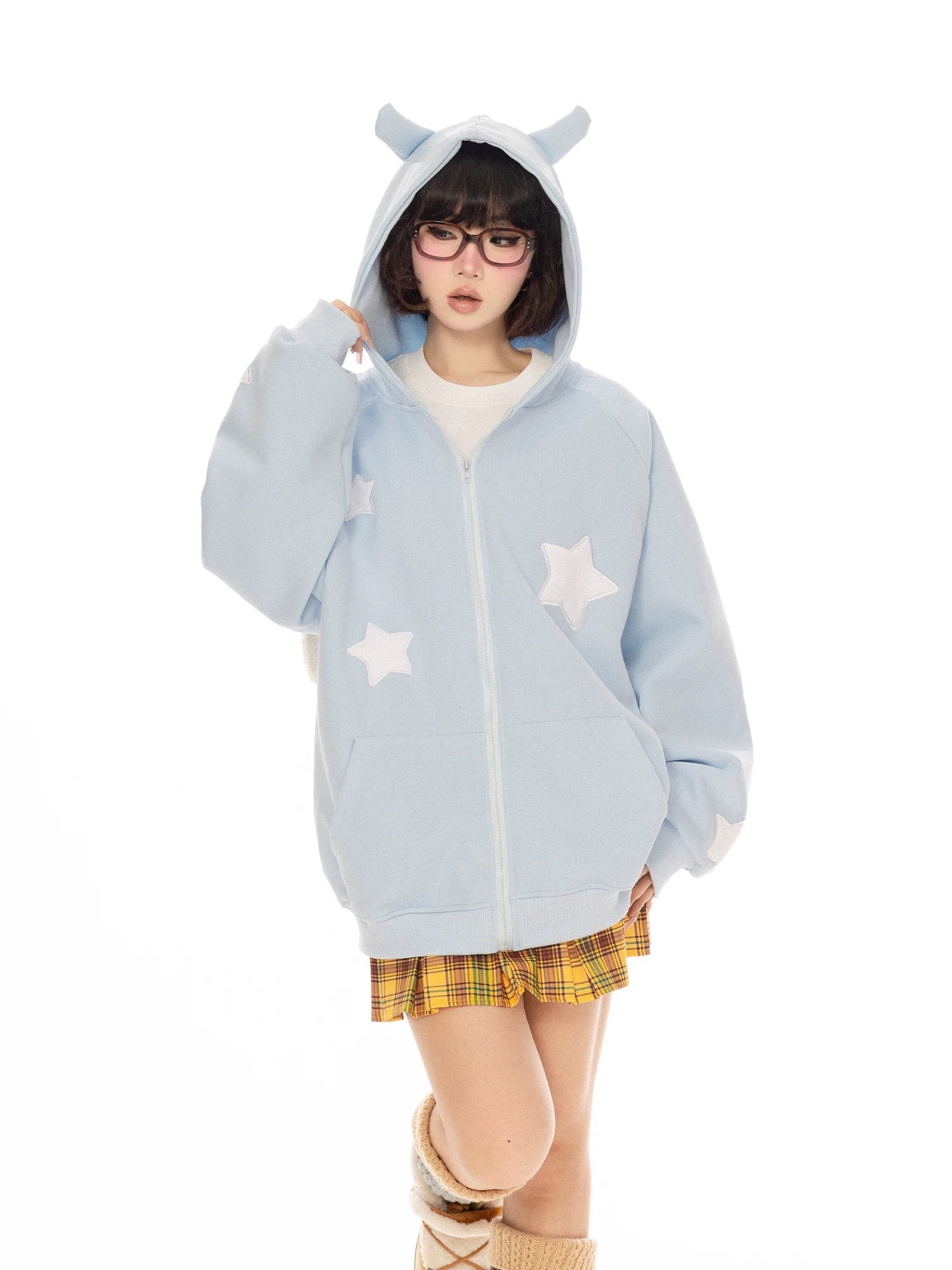 'Angels Here' Streetstyle Kawaii Star Pattern Angel Wings Hoodie AlielNosirrah