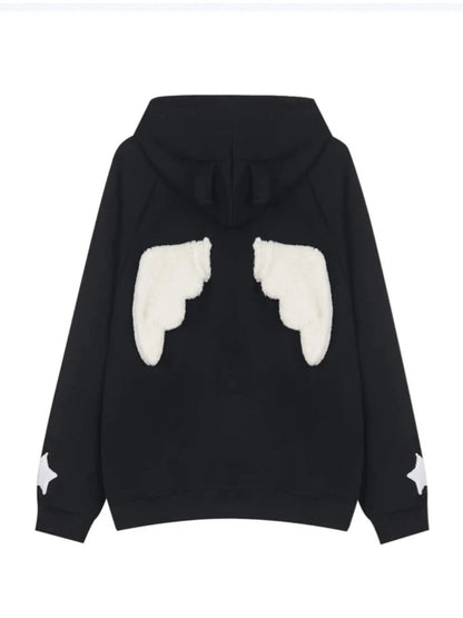 'Angels Here' Streetstyle Kawaii Star Pattern Angel Wings Hoodie AlielNosirrah