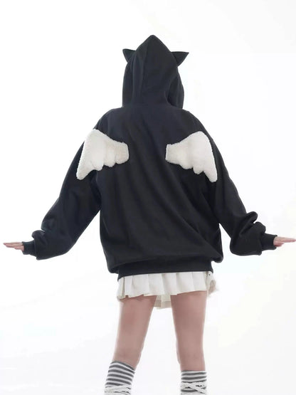 'Angels Here' Streetstyle Kawaii Star Pattern Angel Wings Hoodie AlielNosirrah