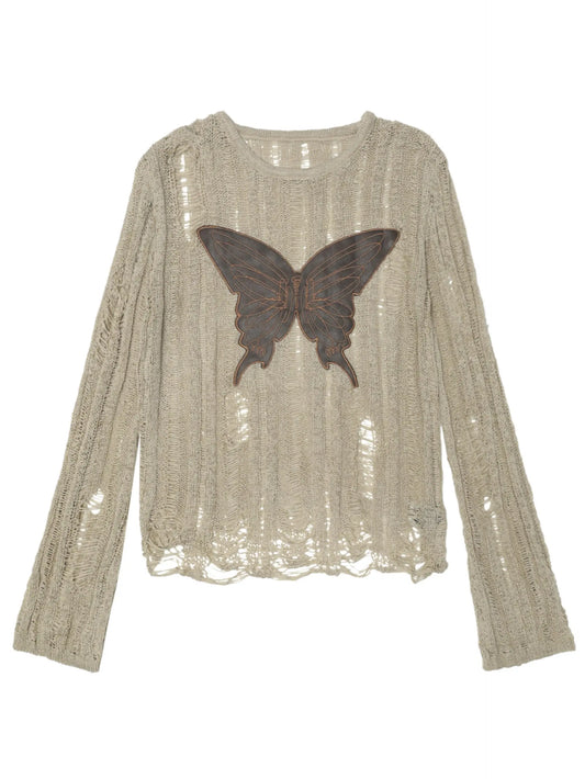 'Ash and Butterfly' Grunge Fairy Butterfly Patchwork Ripped Sweater AlielNosirrah