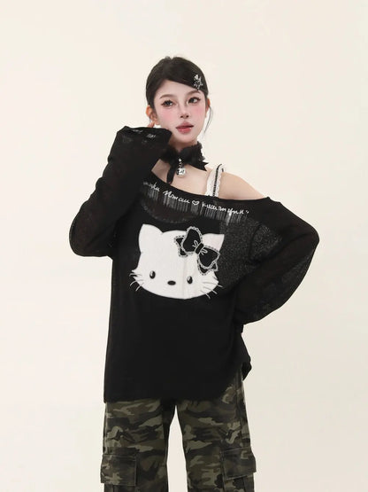 ‘Baddie Cat' Kitty Face Oversized Smock Sweater AlielNosirrah