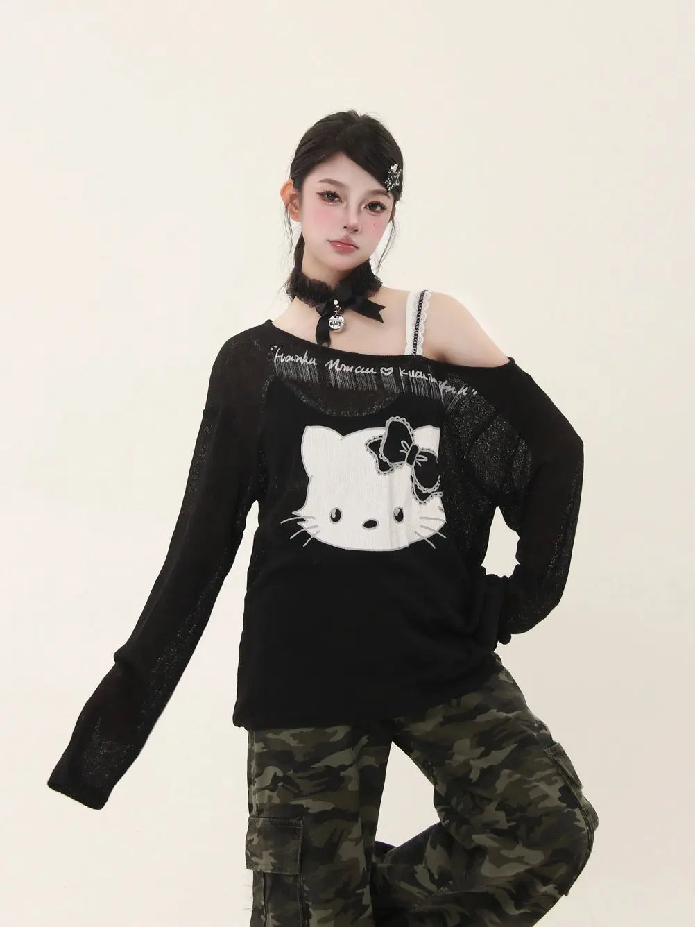 ‘Baddie Cat' Kitty Face Oversized Smock Sweater AlielNosirrah