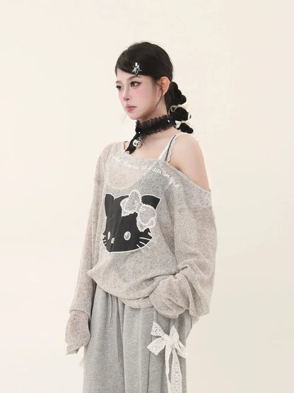 ‘Baddie Cat' Kitty Face Oversized Smock Sweater AlielNosirrah