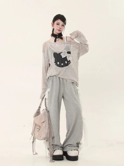 ‘Baddie Cat' Kitty Face Oversized Smock Sweater AlielNosirrah