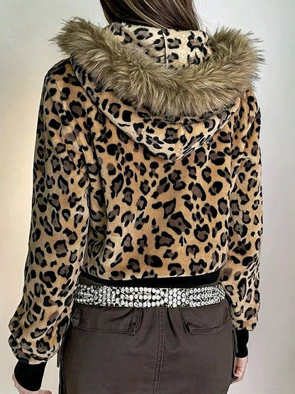 'Baddies' Y2k Cheetah Print Fluffy Hood Jacket AlielNosirrah