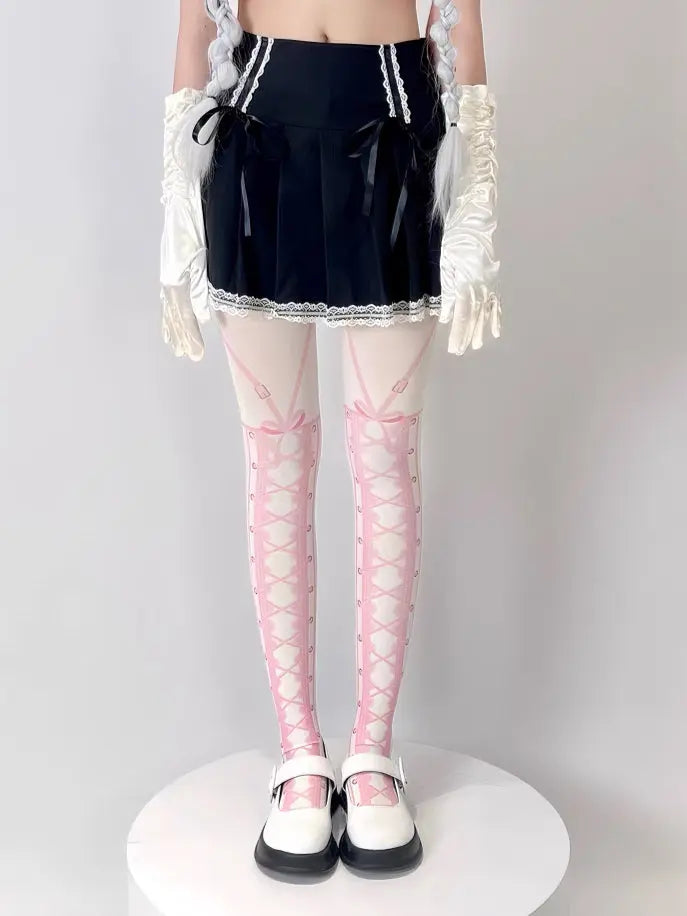 'Ballet Dancer' Pink Lace Up  Lolita Tights AlielNosirrah