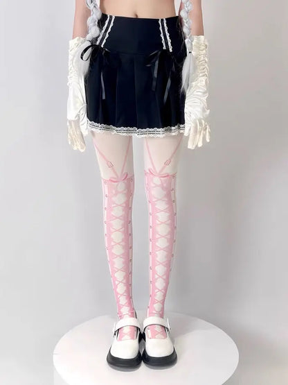 'Ballet Dancer' Pink Lace Up  Lolita Tights AlielNosirrah