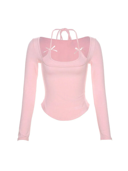 'Ballet Dream' Coquette Bowtie Halter Long Sleeve Shirt AlielNosirrah