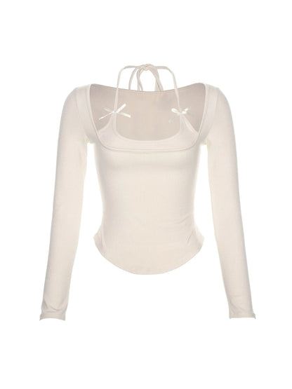 'Ballet Dream' Coquette Bowtie Halter Long Sleeve Shirt AlielNosirrah