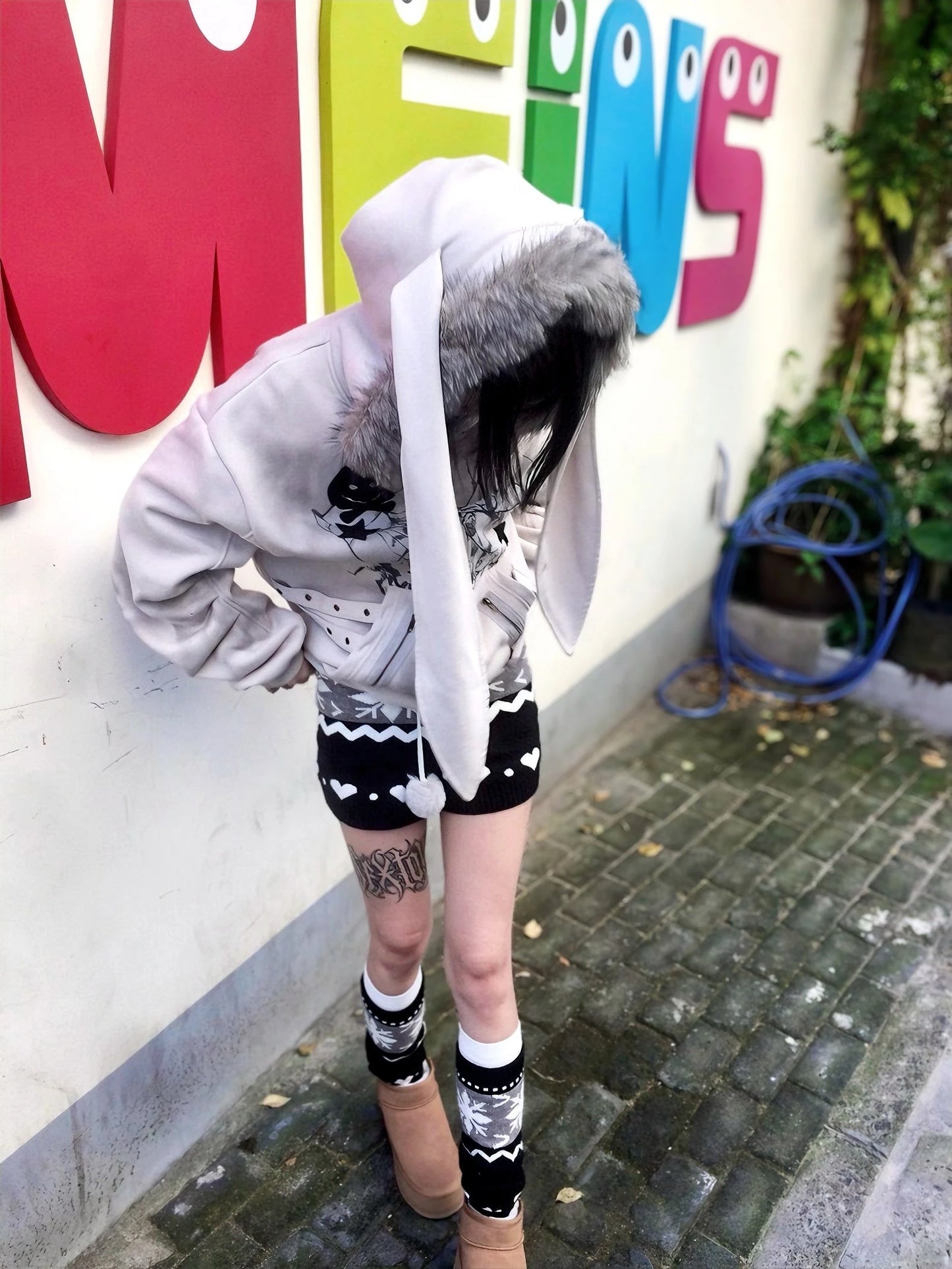 'Basement Rabbit ' Punk Harajuku Fluffy Hood Bunny Ears Hoodie AlielNosirrah