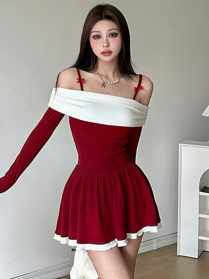 'Begin Again' Holiday Ribbon Cami Off Shoulder Christmas Dress AlielNosirrah