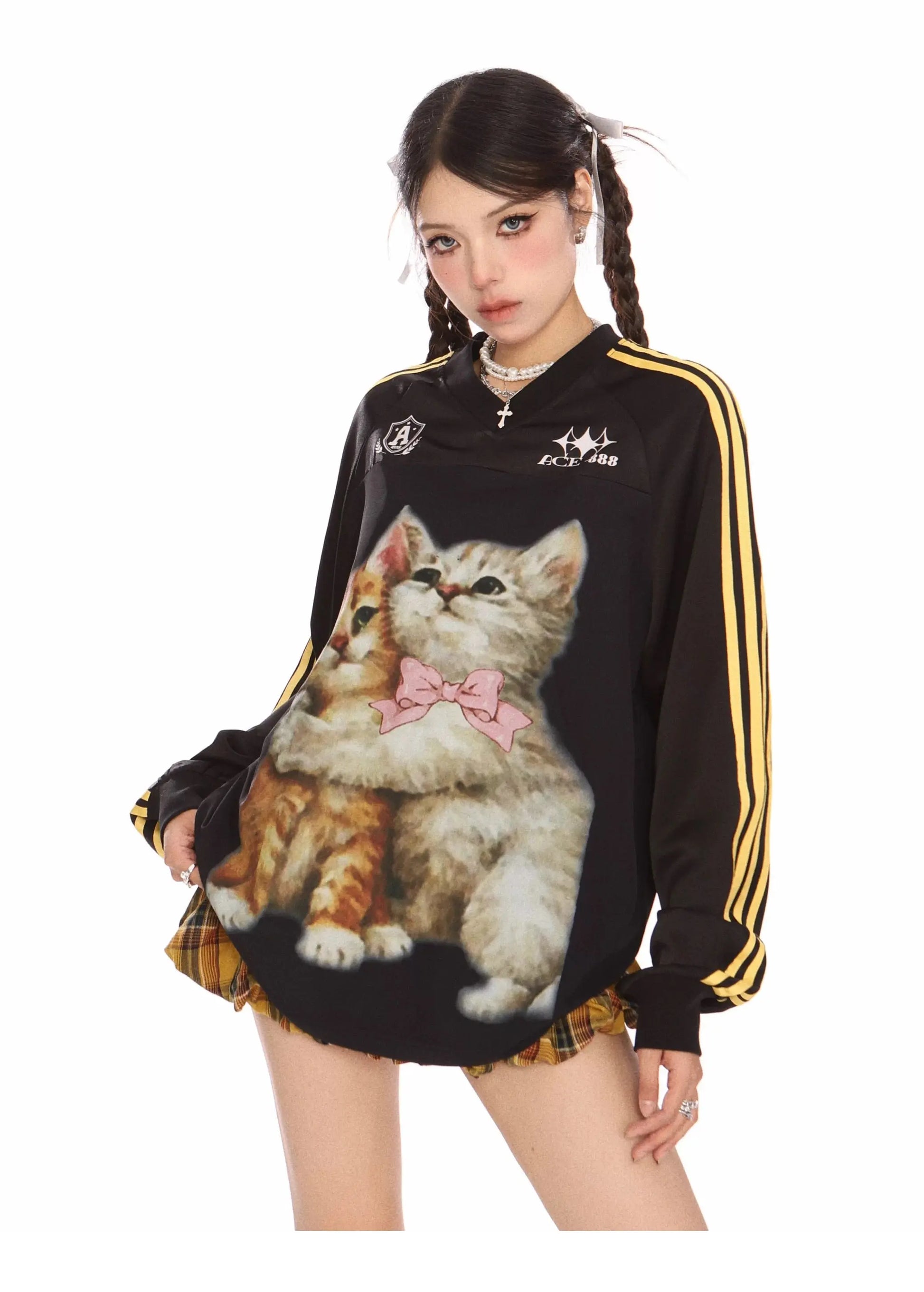 'Bestie' Bloke Core Cat Prints Casual Oversized Shirts AlielNosirrah