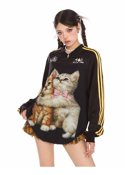 'Bestie' Bloke Core Cat Prints Casual Oversized Shirts AlielNosirrah