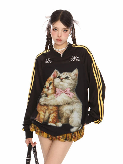 'Bestie' Bloke Core Cat Prints Casual Oversized Shirts AlielNosirrah