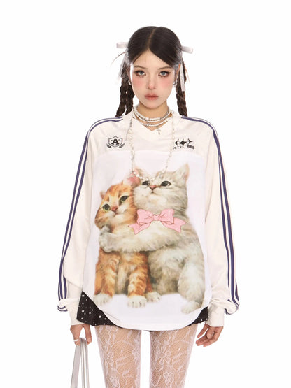 'Bestie' Bloke Core Cat Prints Casual Oversized Shirts AlielNosirrah