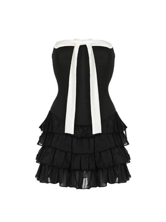 'Black Forrest' Black & White Ribbon Corset Bodysuit Dress AlielNosirrah