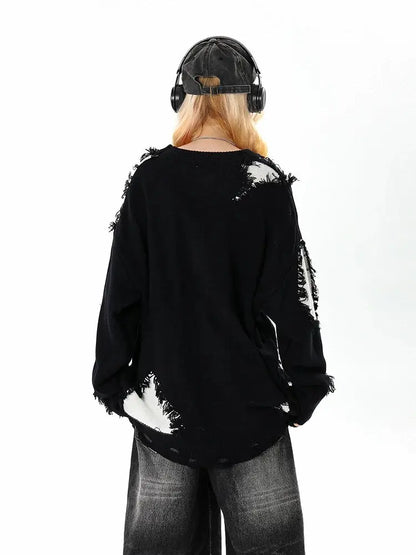 'Black Pink' Oversized Edgy Ripped Patchwork Sweater AlielNosirrah