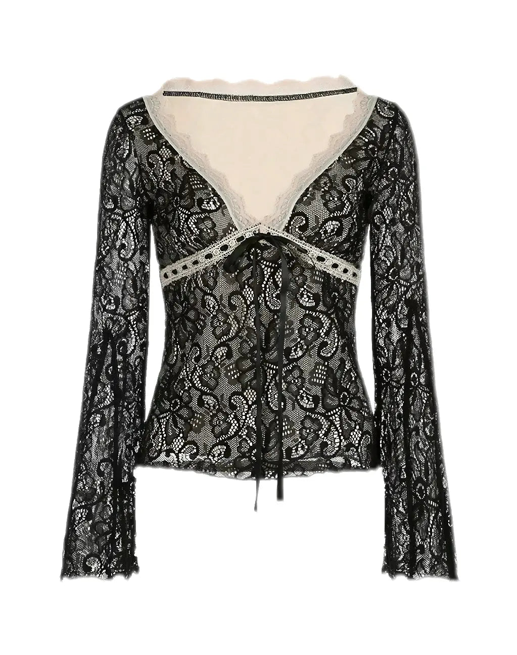 'Black Tea' Romantic Hyper Feminine Lace Ribbon Shirts AlielNosirrah