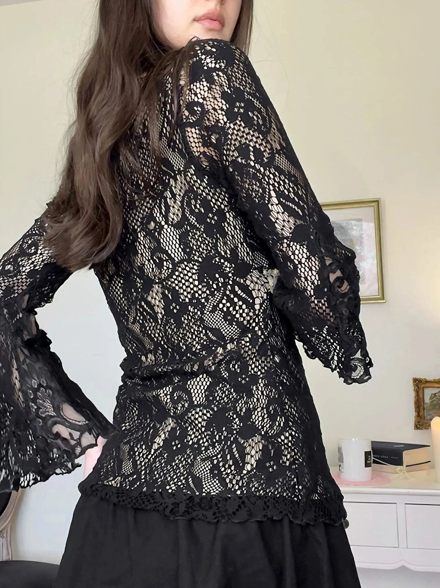 'Black Tea' Romantic Hyper Feminine Lace Ribbon Shirts AlielNosirrah