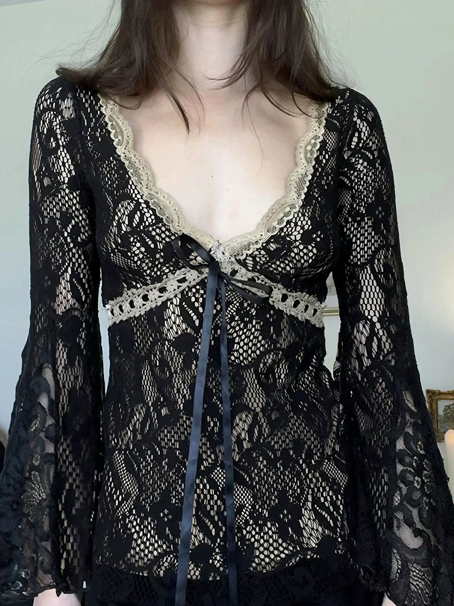 'Black Tea' Romantic Hyper Feminine Lace Ribbon Shirts AlielNosirrah