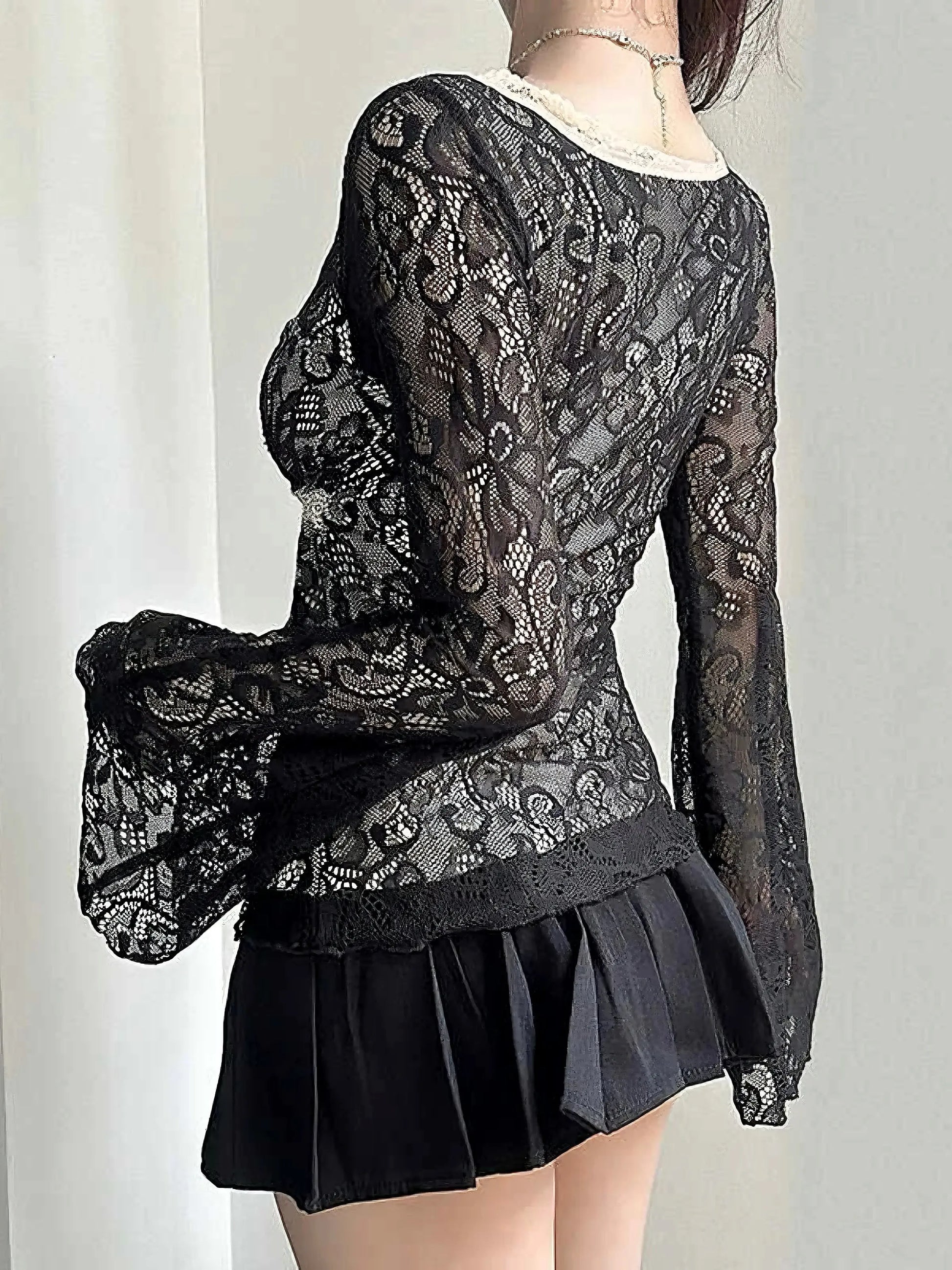 'Black Tea' Romantic Hyper Feminine Lace Ribbon Shirts AlielNosirrah