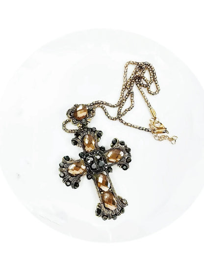 'Bless Her’ Y2k Rhinestone Fairy Grunge Cross Necklace AlielNosirrah