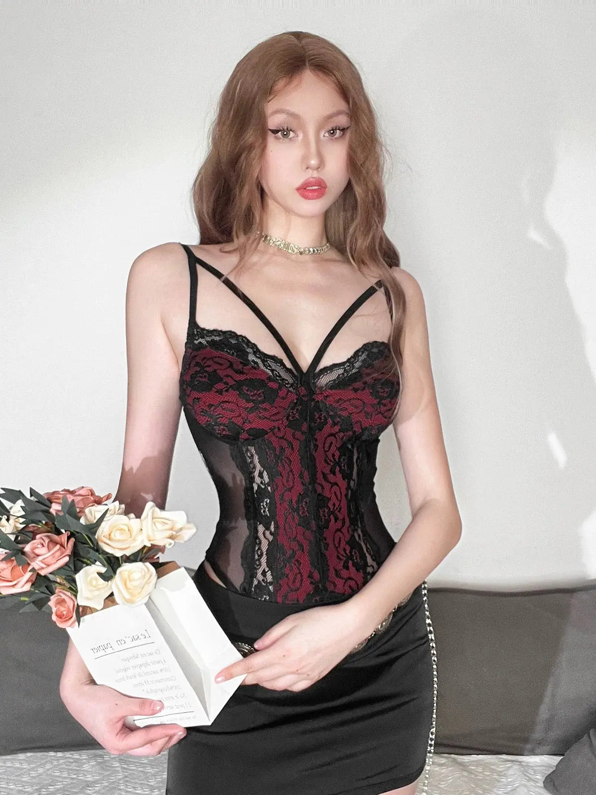 'Bloody Marry' Dark Romantic Red Lace Bustier Top AlielNosirrah