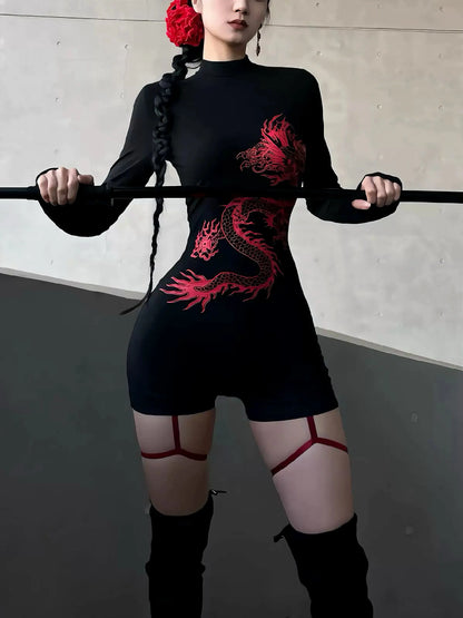 'Body Killer' Dragon Print Dark wear Long Sleeves Bodysuit AlielNosirrah