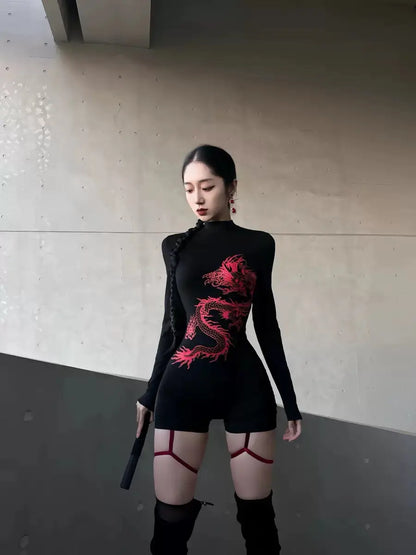 'Body Killer' Dragon Print Dark wear Long Sleeves Bodysuit AlielNosirrah