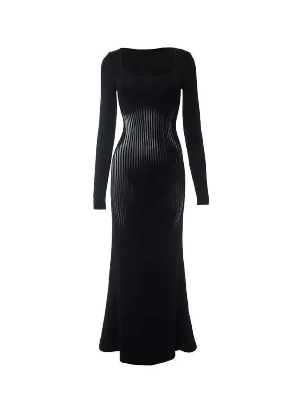 'Body Tea' Dark Sculpture Long Midi Black Sheath Dress AlielNosirrah