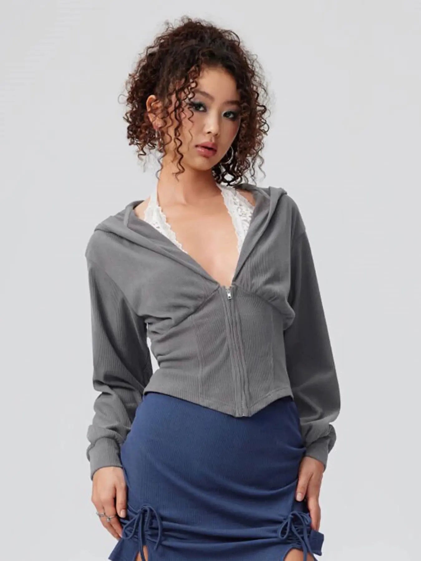 'Body Tea' Gray Bloke Core Snatched Lace Strap Top AlielNosirrah