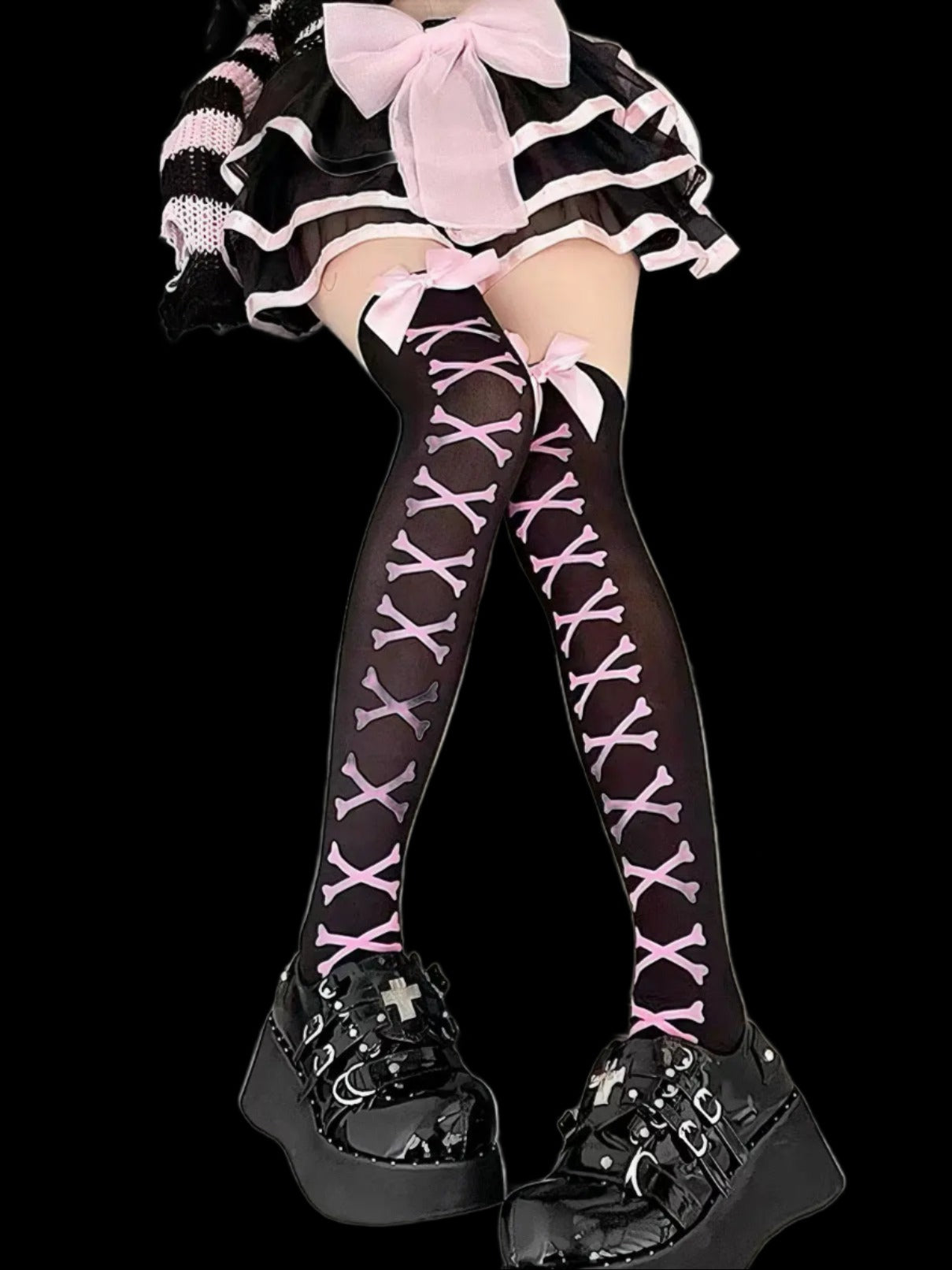 'Bone Party' Bow-tie Pink Bone Leg Tights AlielNosirrah