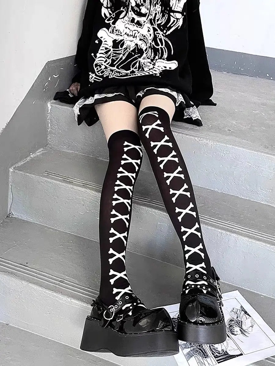 'Bone Party' Bow-tie Pink Bone Leg Tights AlielNosirrah