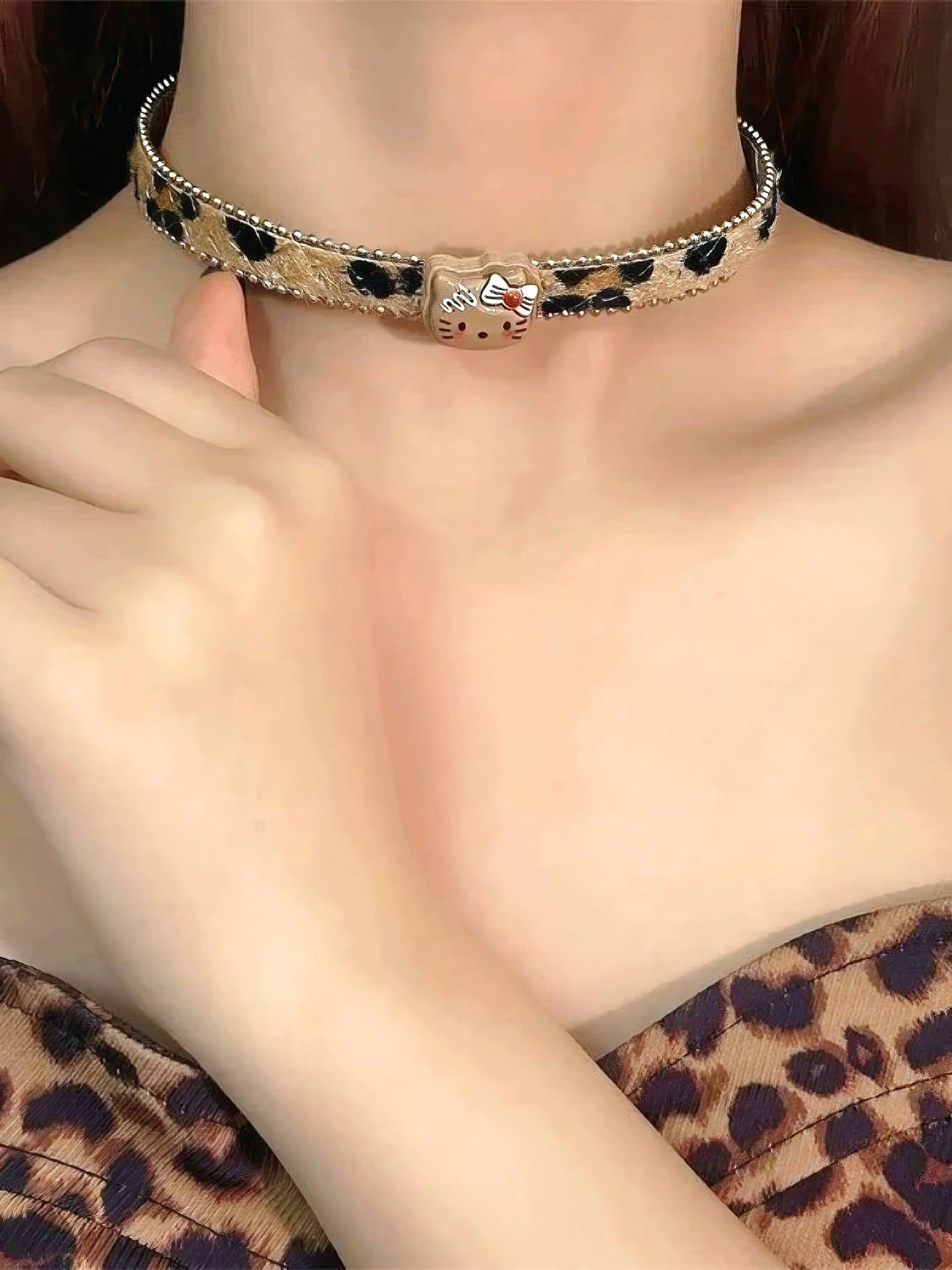 'Cat Gal' Kawaii Y2k Cheetah Cat Girl Choker Necklace AlielNosirrah