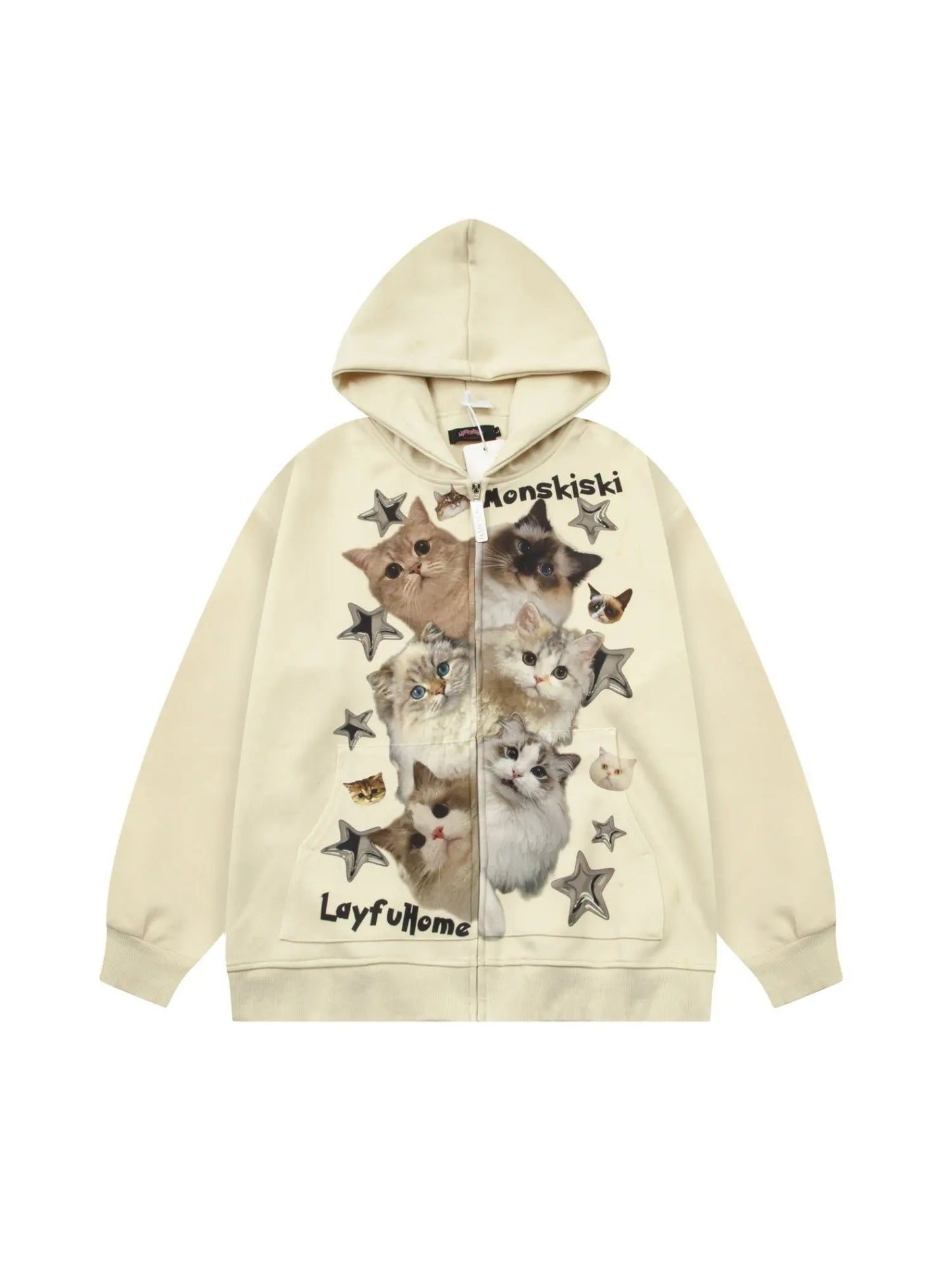 'Cat's Family' Y2k Kawaii Cat Prints Oversized  Hoodie AlielNosirrah