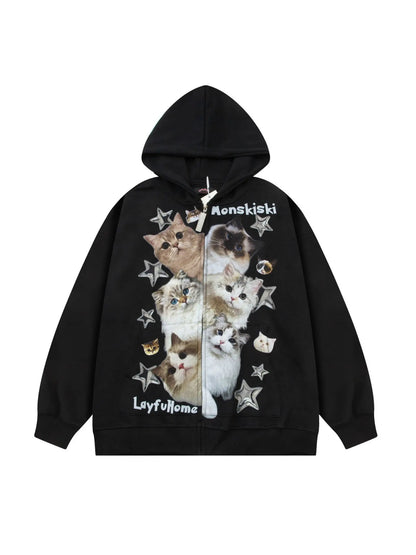 'Cat's Family' Y2k Kawaii Cat Prints Oversized  Hoodie AlielNosirrah