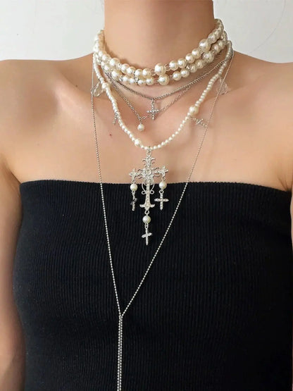 'Chandelier ' Baroque Layered Cross Beads Choker Necklace AlielNosirrah