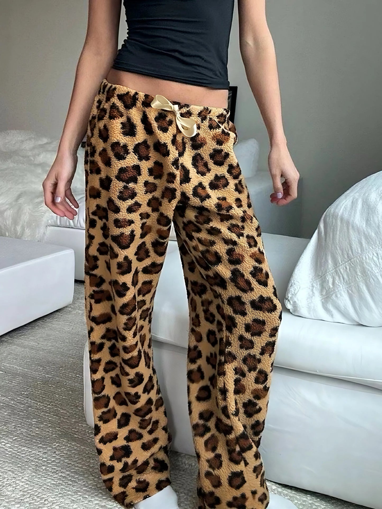 'Cheetah Pastry' Animal Prints Fleeced Ribbon Pjm Pants AlielNosirrah