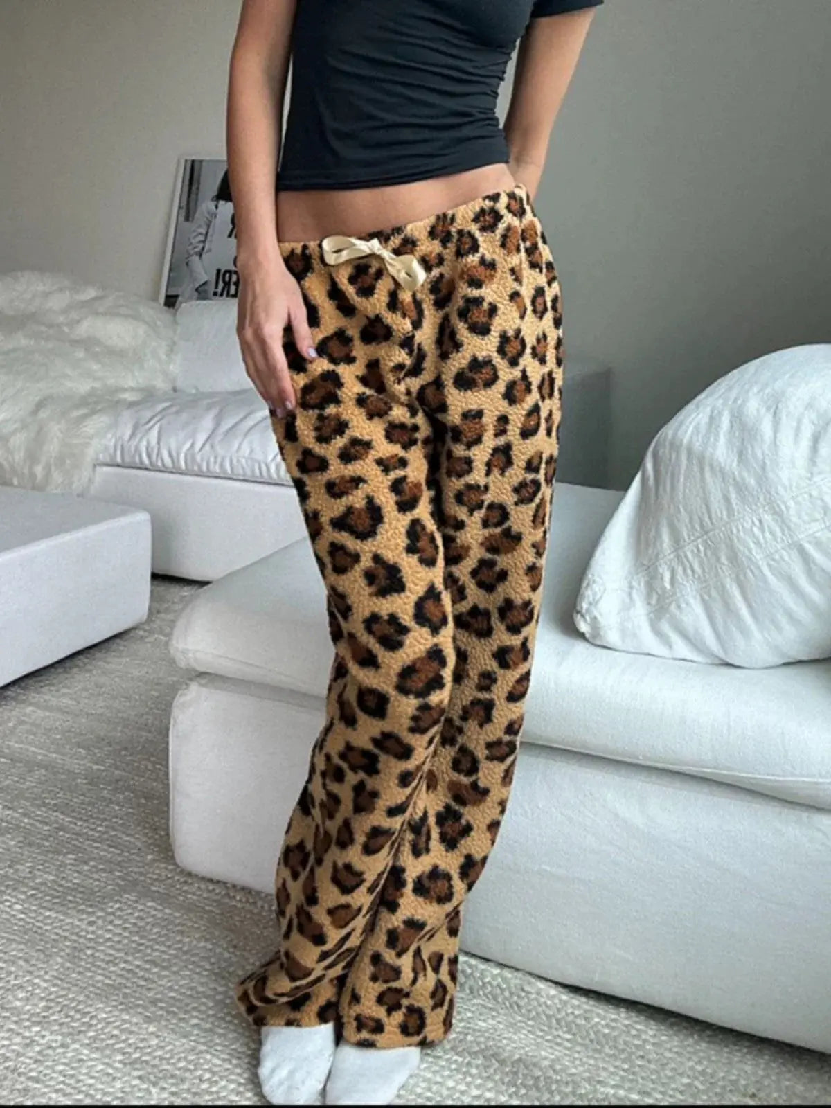 'Cheetah Pastry' Animal Prints Fleeced Ribbon Pjm Pants AlielNosirrah