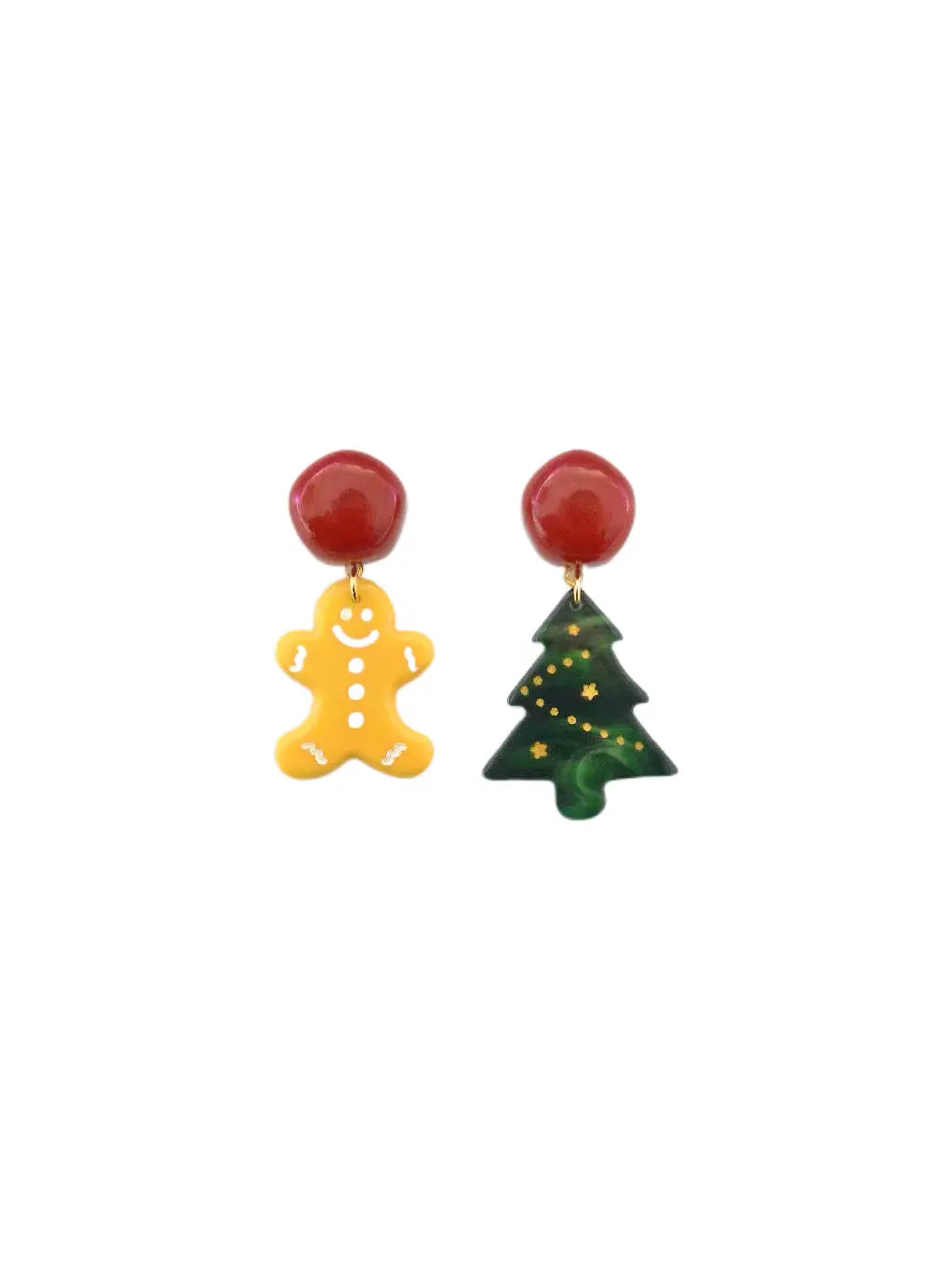 'Christmas Ready' Kawaii Holiday Christmas Tree Ginger Man Earrings AlielNosirrah