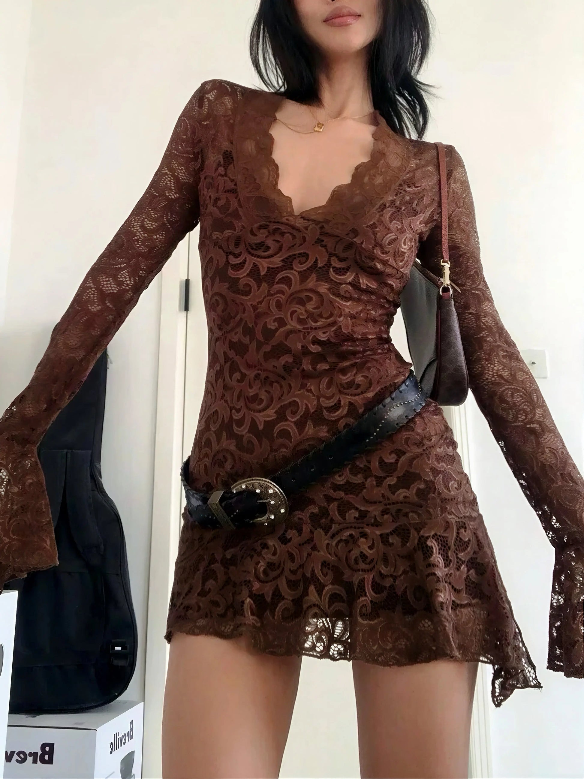 'Cinnamon' Lace Fabric See Through Dress AlielNosirrah